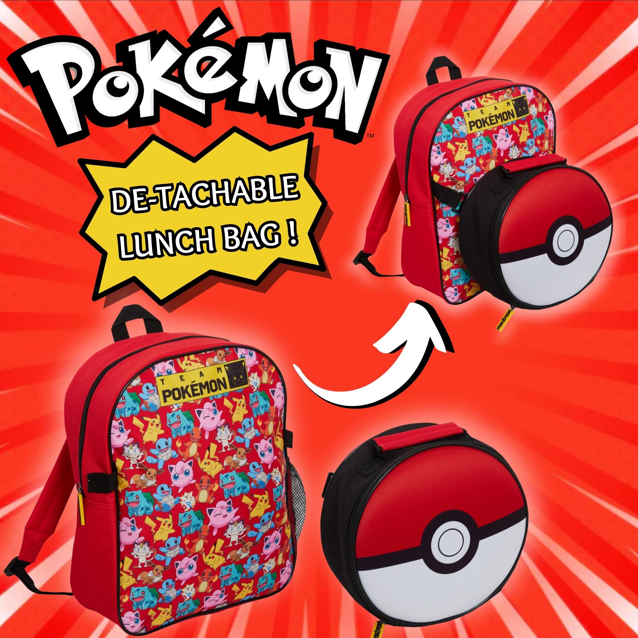 Pokemon Backpack + Detachable Lunch Bag Boys Girls Back To School Poke Ball Bag