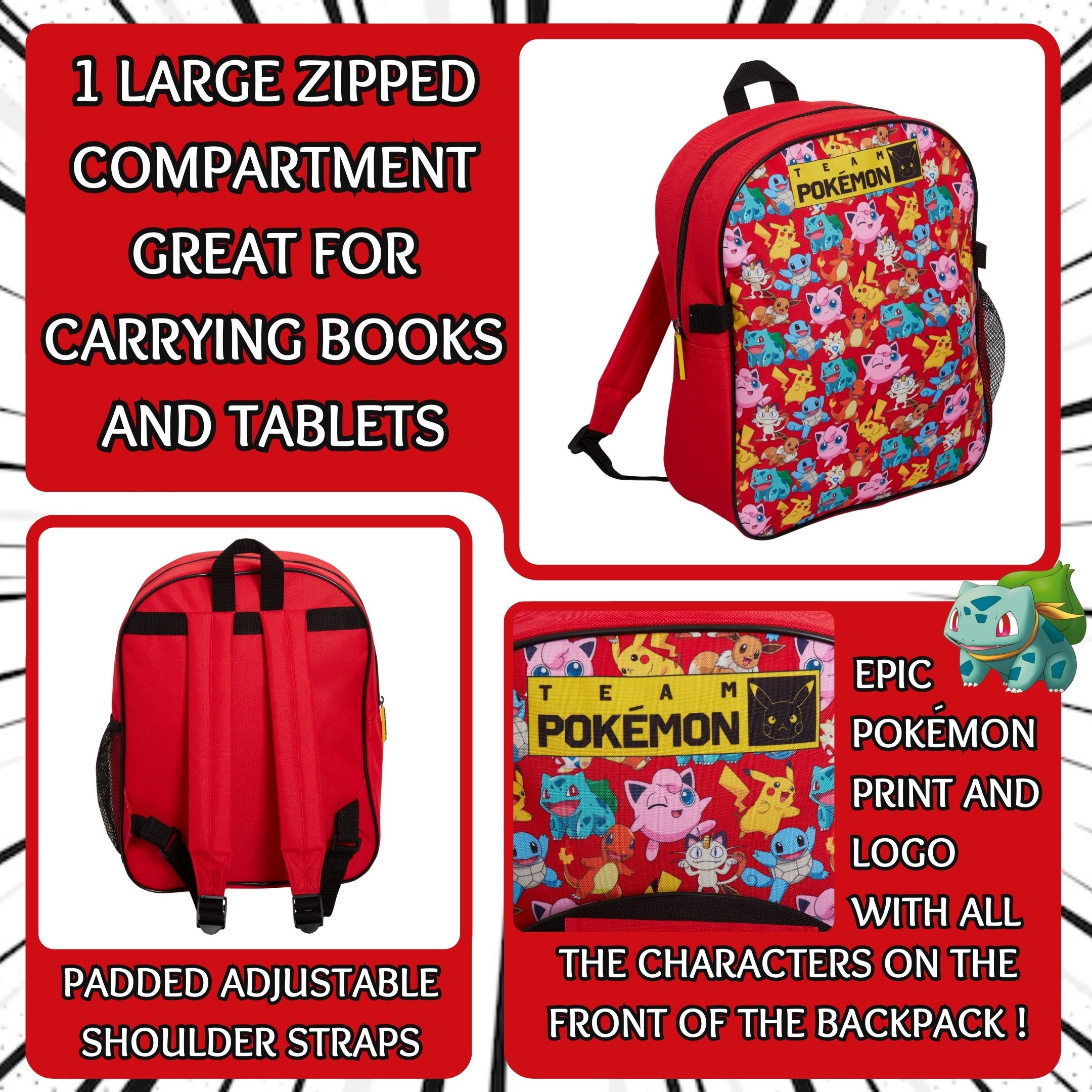 Pokemon Backpack + Detachable Lunch Bag Boys Girls Back To School Poke Ball Bag