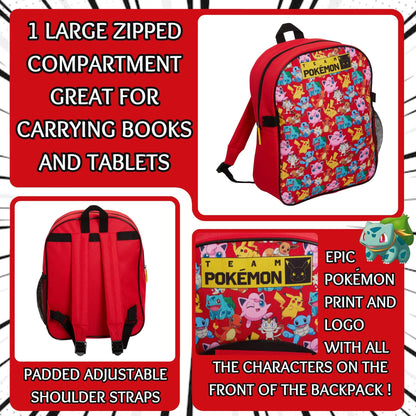 Pokemon Backpack + Detachable Lunch Bag Boys Girls Back To School Poke Ball Bag
