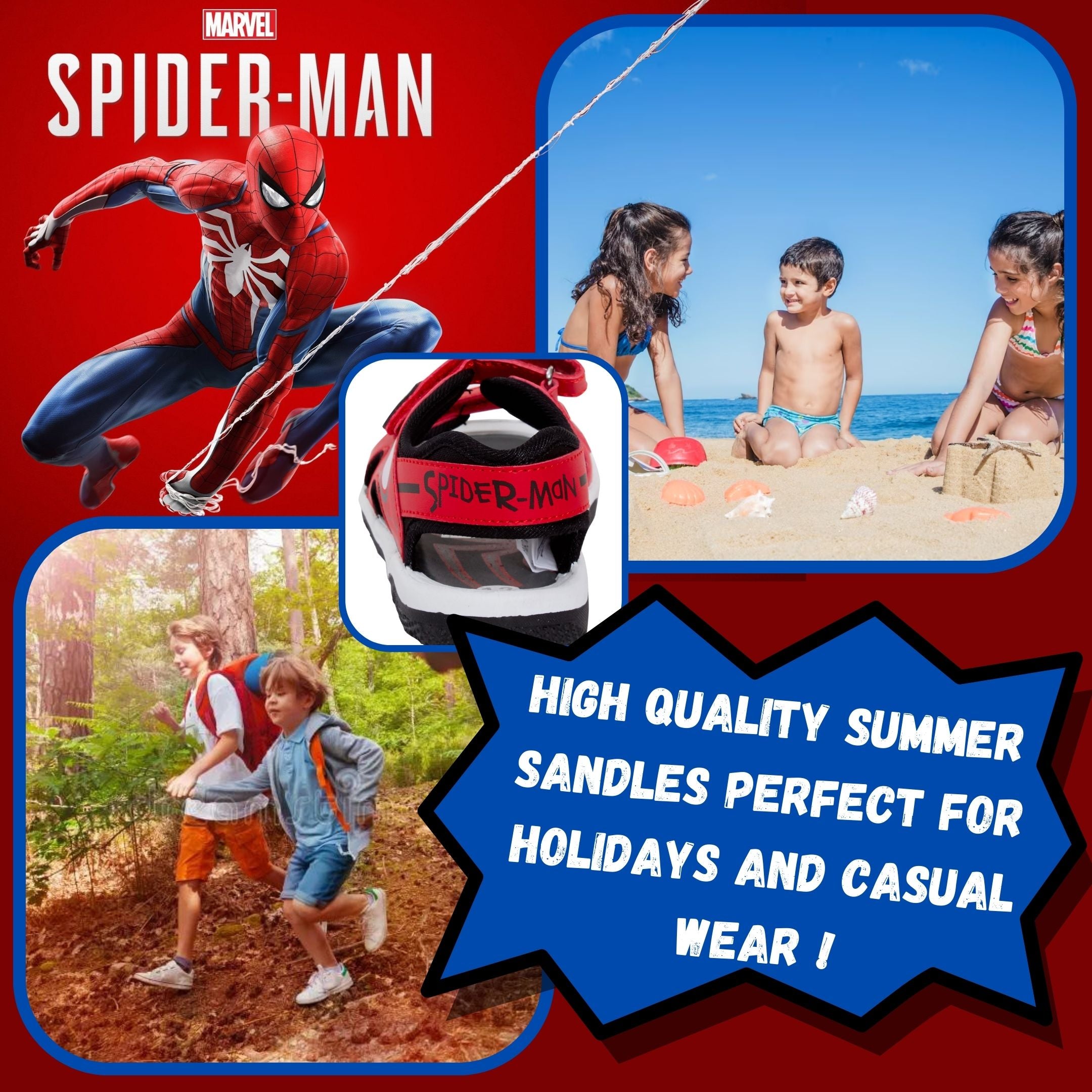 Spiderman Sports Sandals Kids Marvel Open Toe Easy Fasten Sliders Summer Shoes