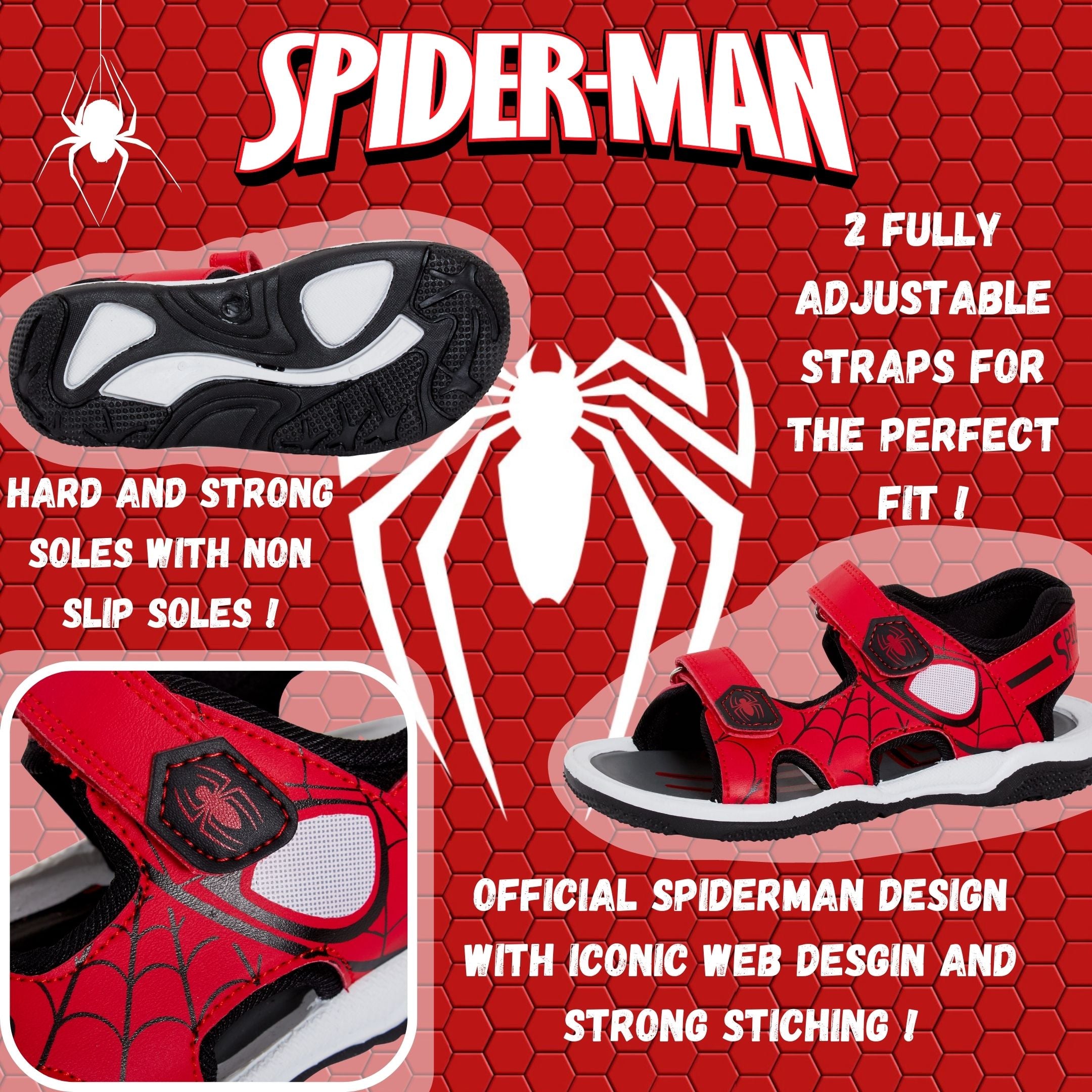 Spiderman Sports Sandals Kids Marvel Open Toe Easy Fasten Sliders Summer Shoes
