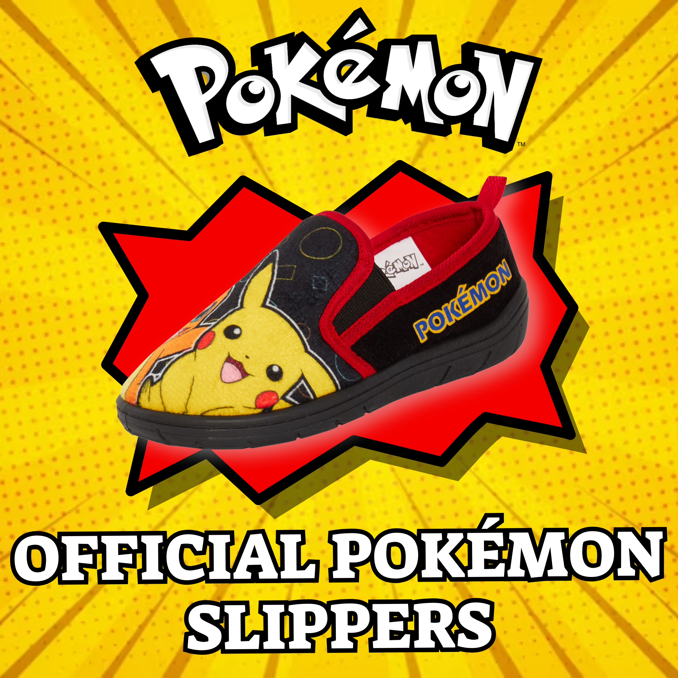 Pokemon Slippers For Kids Boys Girls Pikachu Black Mules Slip On House Shoes
