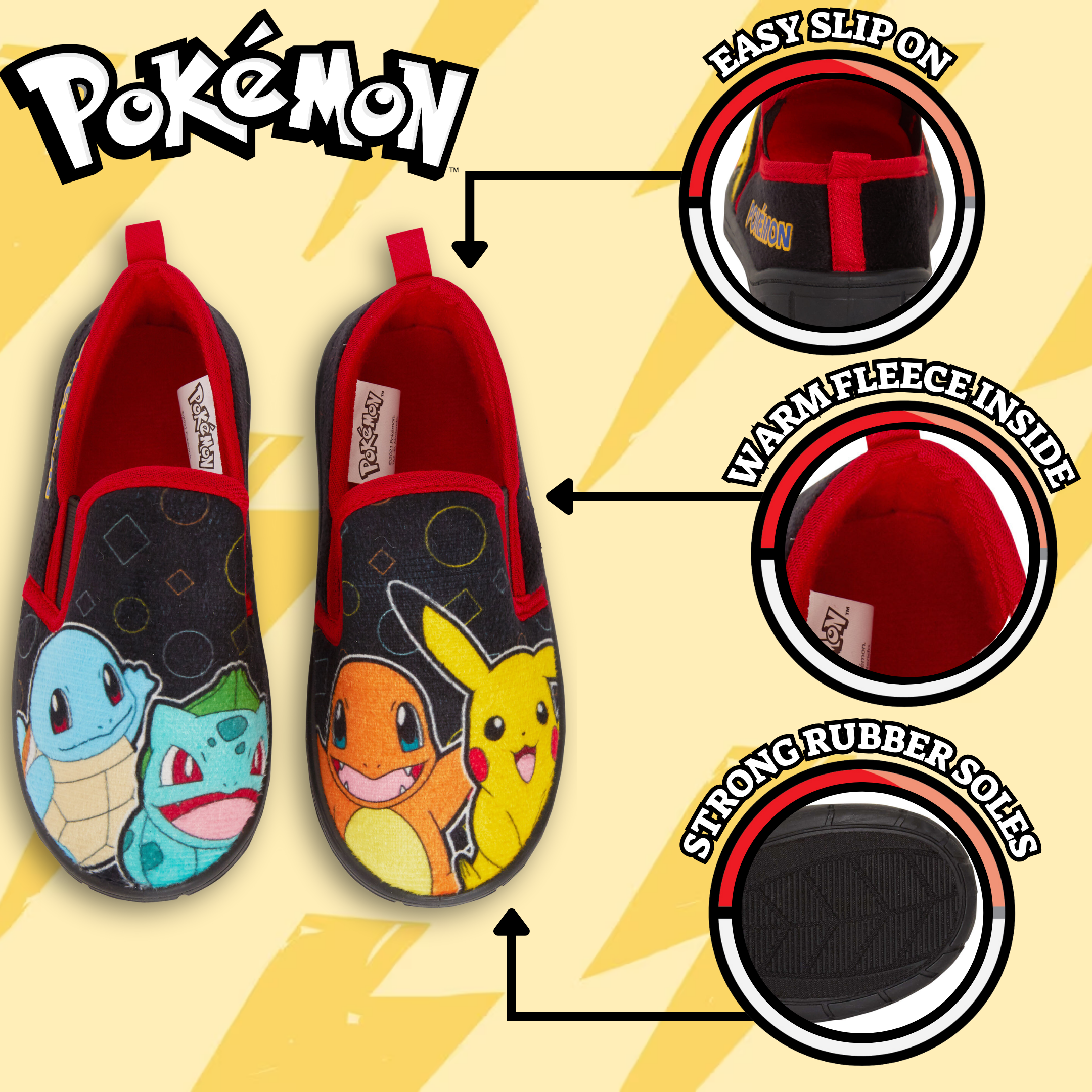Pokemon Slippers For Kids Boys Girls Pikachu Black Mules Slip On House Shoes