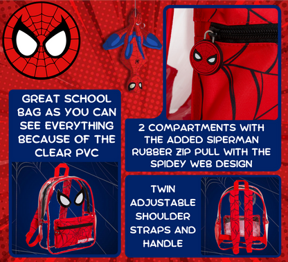 Spiderman Transparent Backpack Boys Swimming Bag Kids School Wipeable Clear Bag