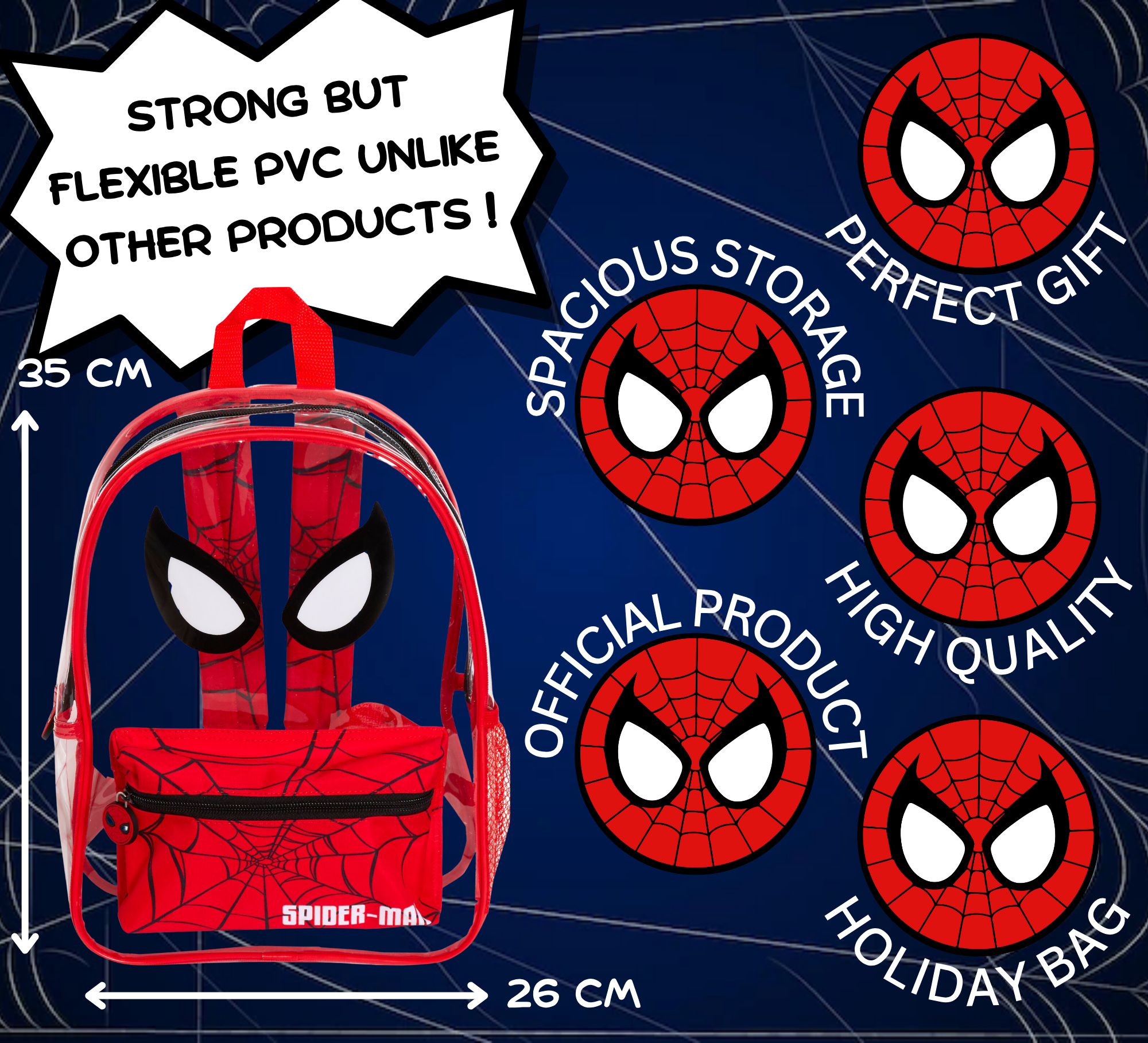 Spiderman Transparent Backpack Boys Swimming Bag Kids School Wipeable Clear Bag