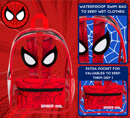 Spiderman Transparent Backpack Boys Swimming Bag Kids School Wipeable Clear Bag