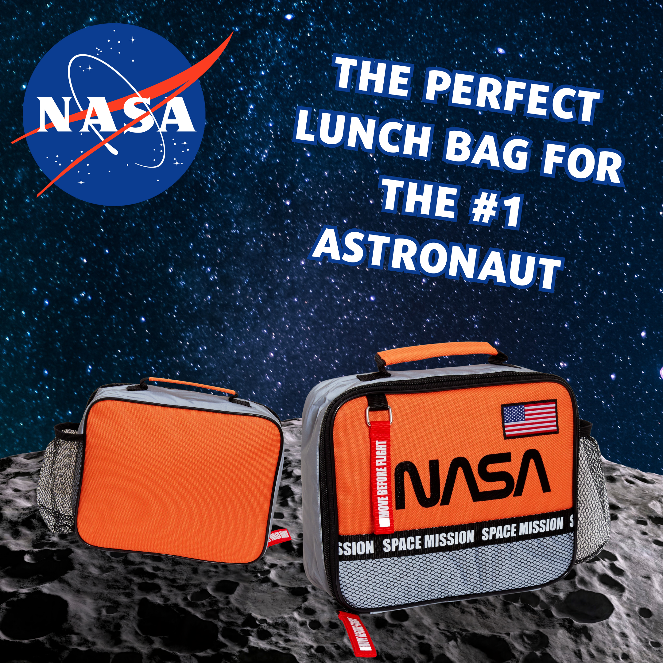 NASA Lunch Bag For Boys Space Insulated Lunch Box Astronaut School Cooler Bag
