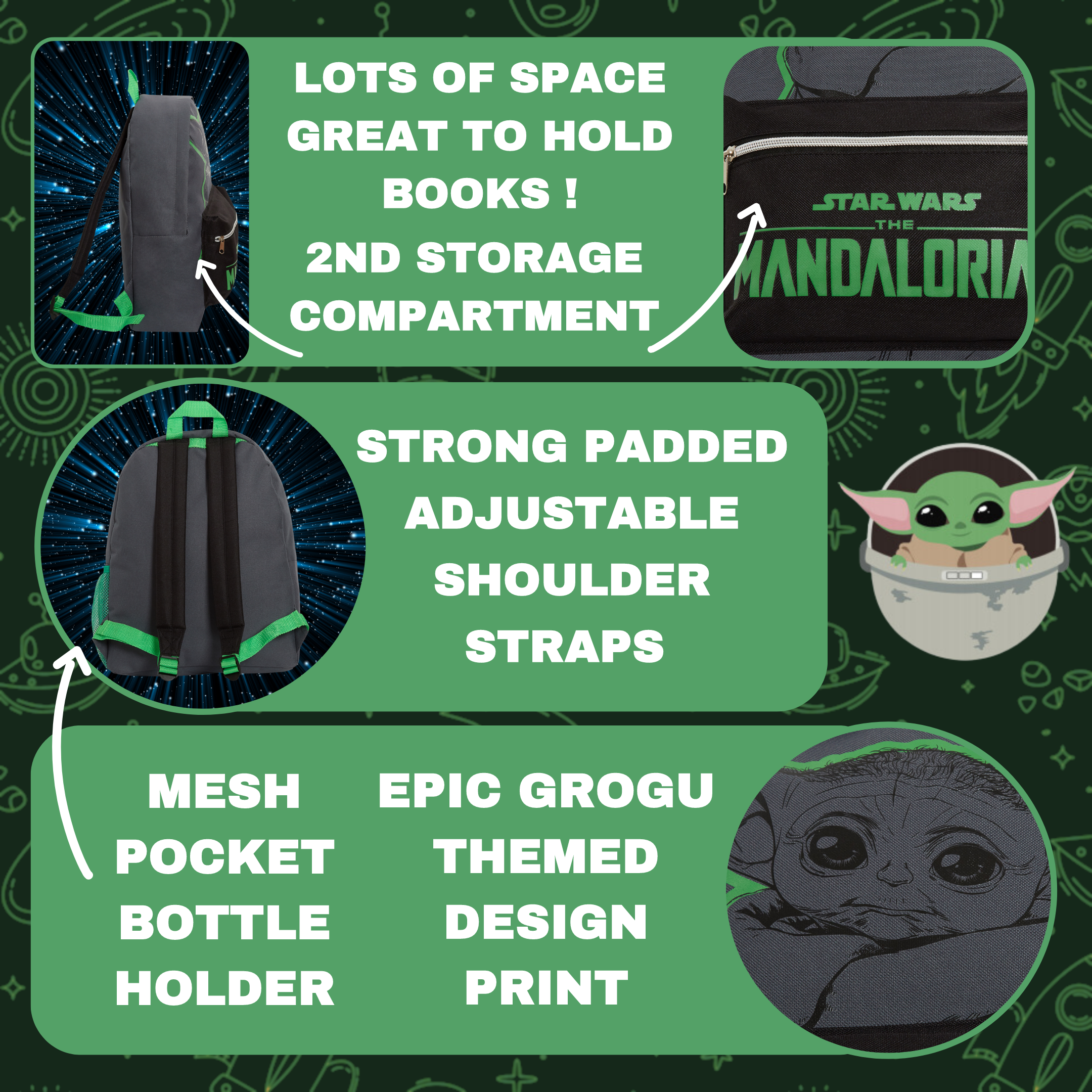 The Mandalorian Backpack Grogu Baby Yoda The Child School Bag Travel Sports Bag