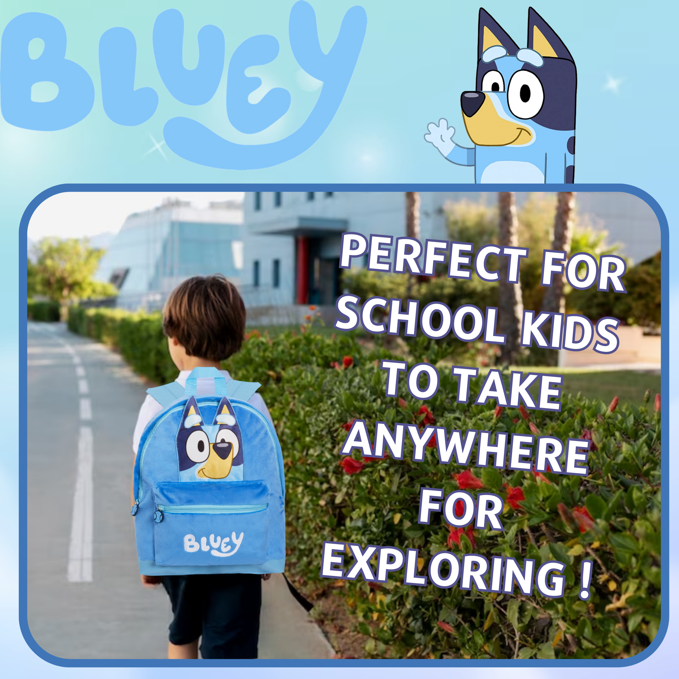 Bluey Backpack Kids School Bag Boys Girls 3D Plush Travel Cushion Lunch Book Bag