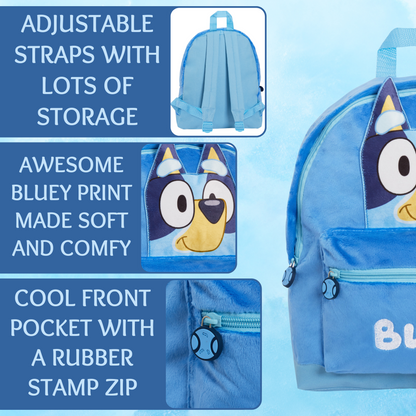 Bluey Backpack Kids School Bag Boys Girls 3D Plush Travel Cushion Lunch Book Bag
