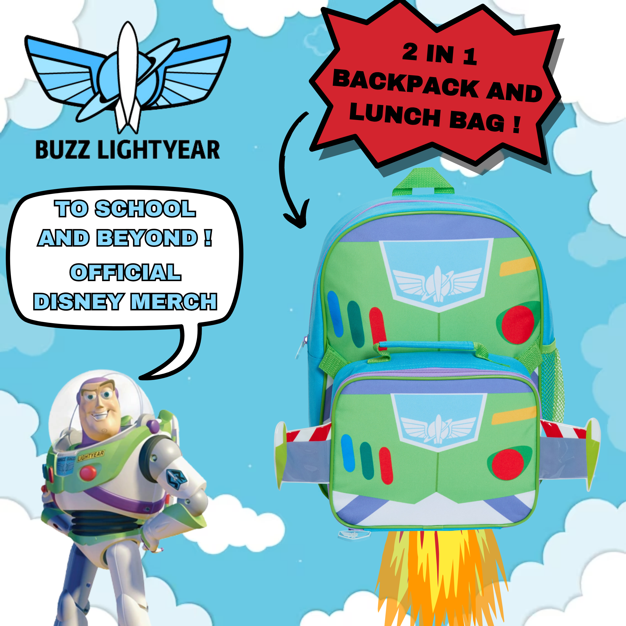 Buzz Lightyear Backpack With Lunch Bag Toy Story Ranger Matching School Bag Set