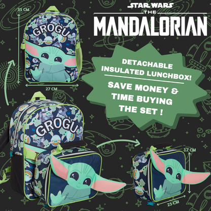 Mandalorian Backpack With Lunch Bag Boys Grogu Baby Yoda Matching School Bag Set