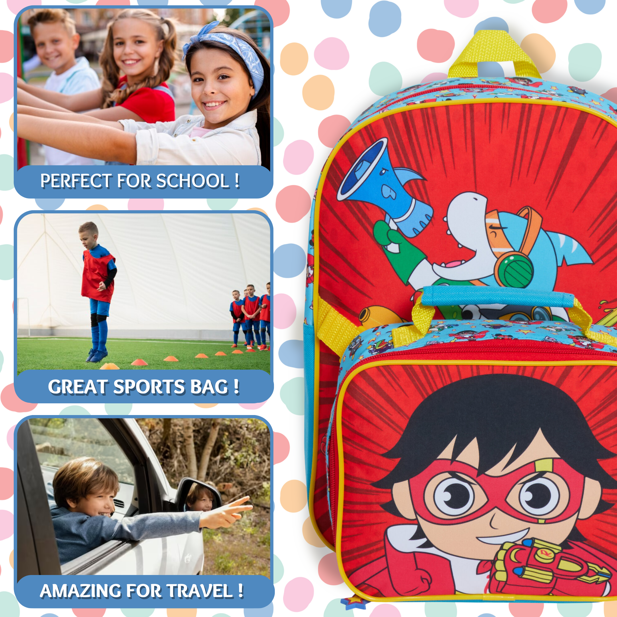 Ryans World Backpack With Lunch Bag Kids Boys School Matching Detachable Bag Set