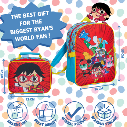 Ryans World Backpack With Lunch Bag Kids Boys School Matching Detachable Bag Set