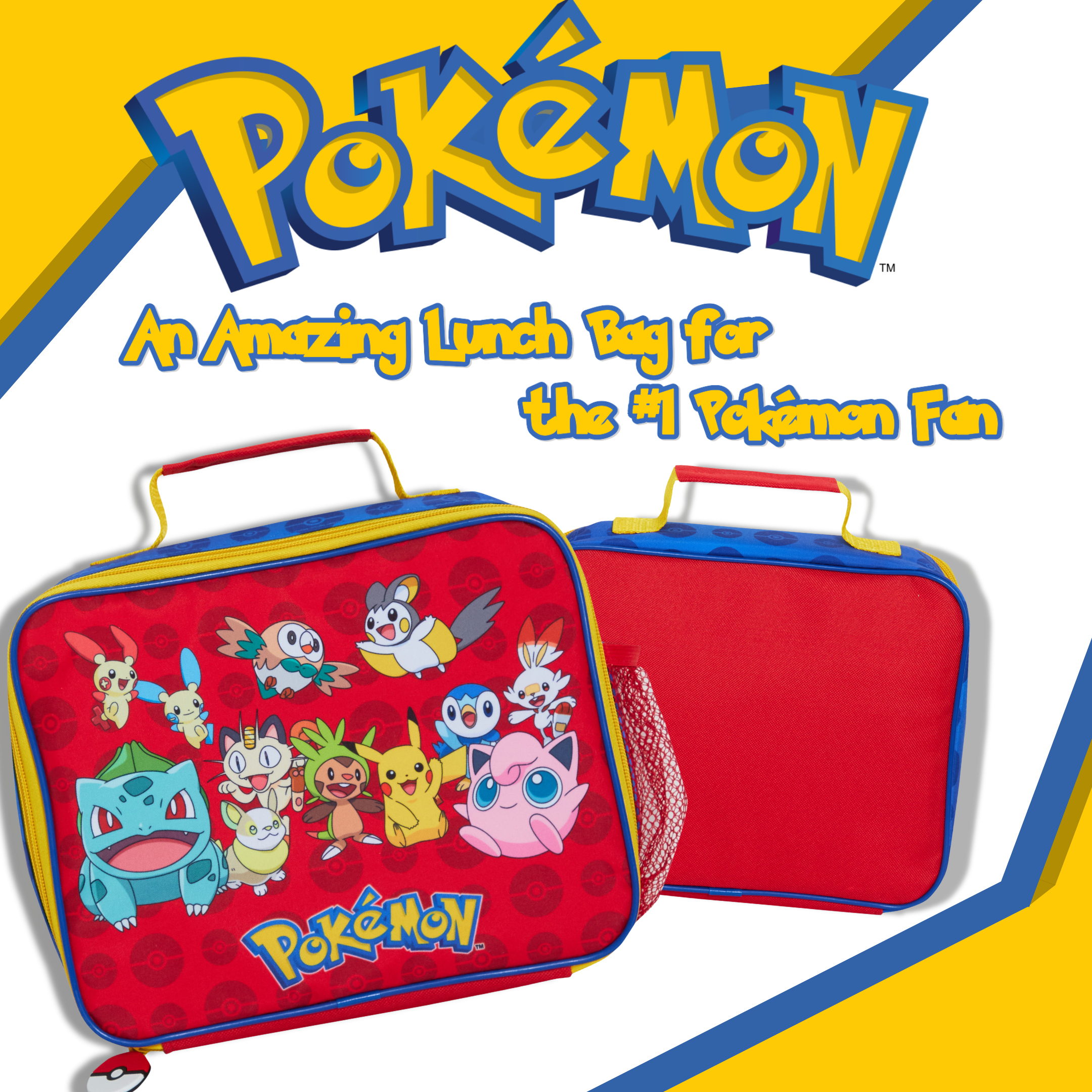 Pokemon Lunch Bag With Side Bottle Holder Kids Pikachu School Insulated Luchbox