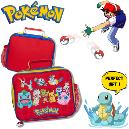 Pokemon Lunch Bag With Side Bottle Holder Kids Pikachu School Insulated Luchbox