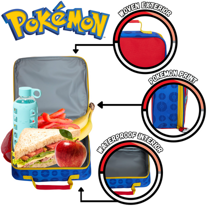 Pokemon Lunch Bag With Side Bottle Holder Kids Pikachu School Insulated Luchbox