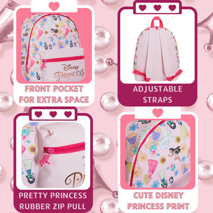 Disney Princess Backpack Girls School Bag Large Pink Rose Gold Travel Lunch Bag