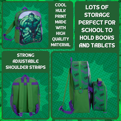 The Hulk Backpack With Lunch Bag For Kids Marvel Matching 2 Piece School Bag Set