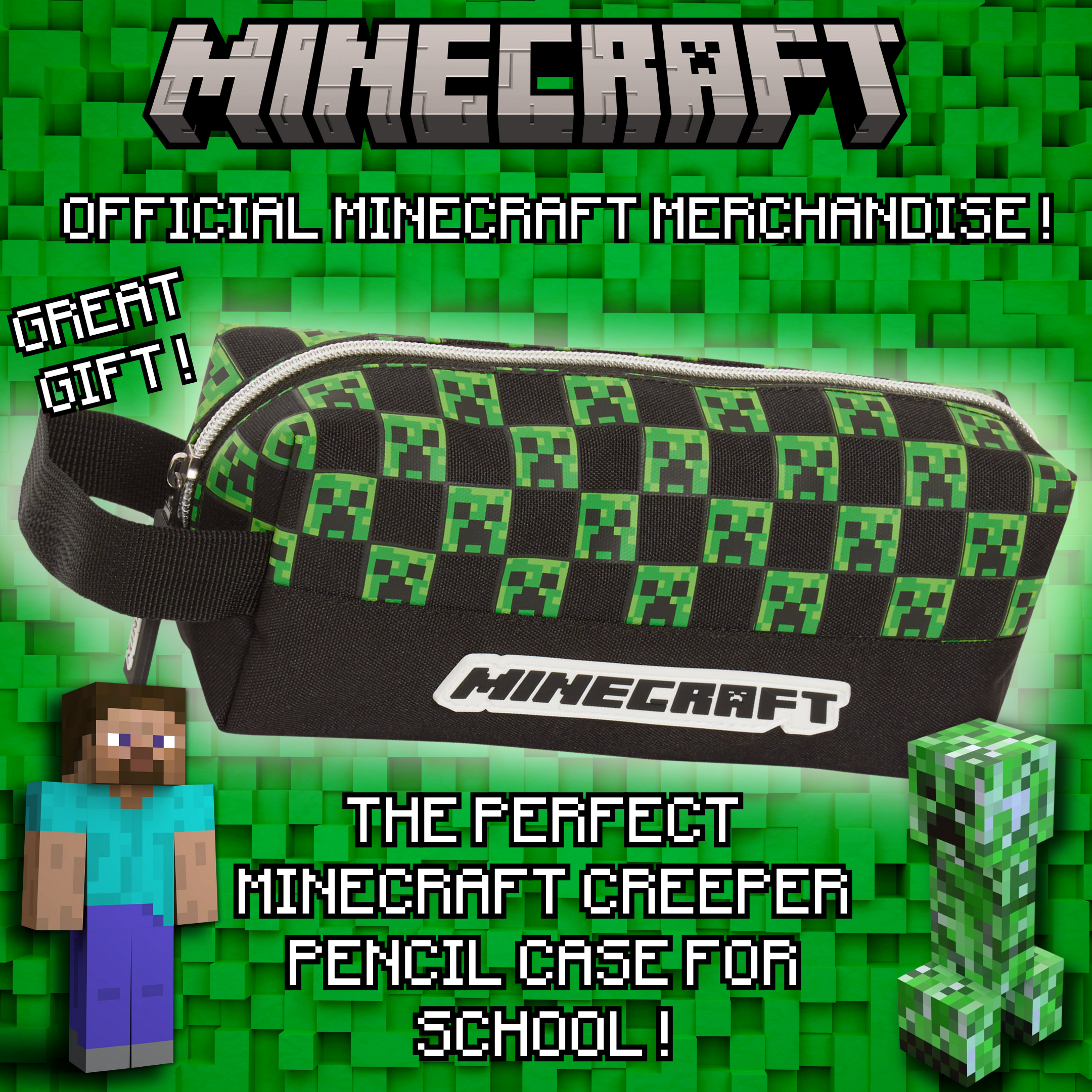Minecraft Pencil Case Kids Creeper Gaming Accessory Minecraft Toiletries Bag