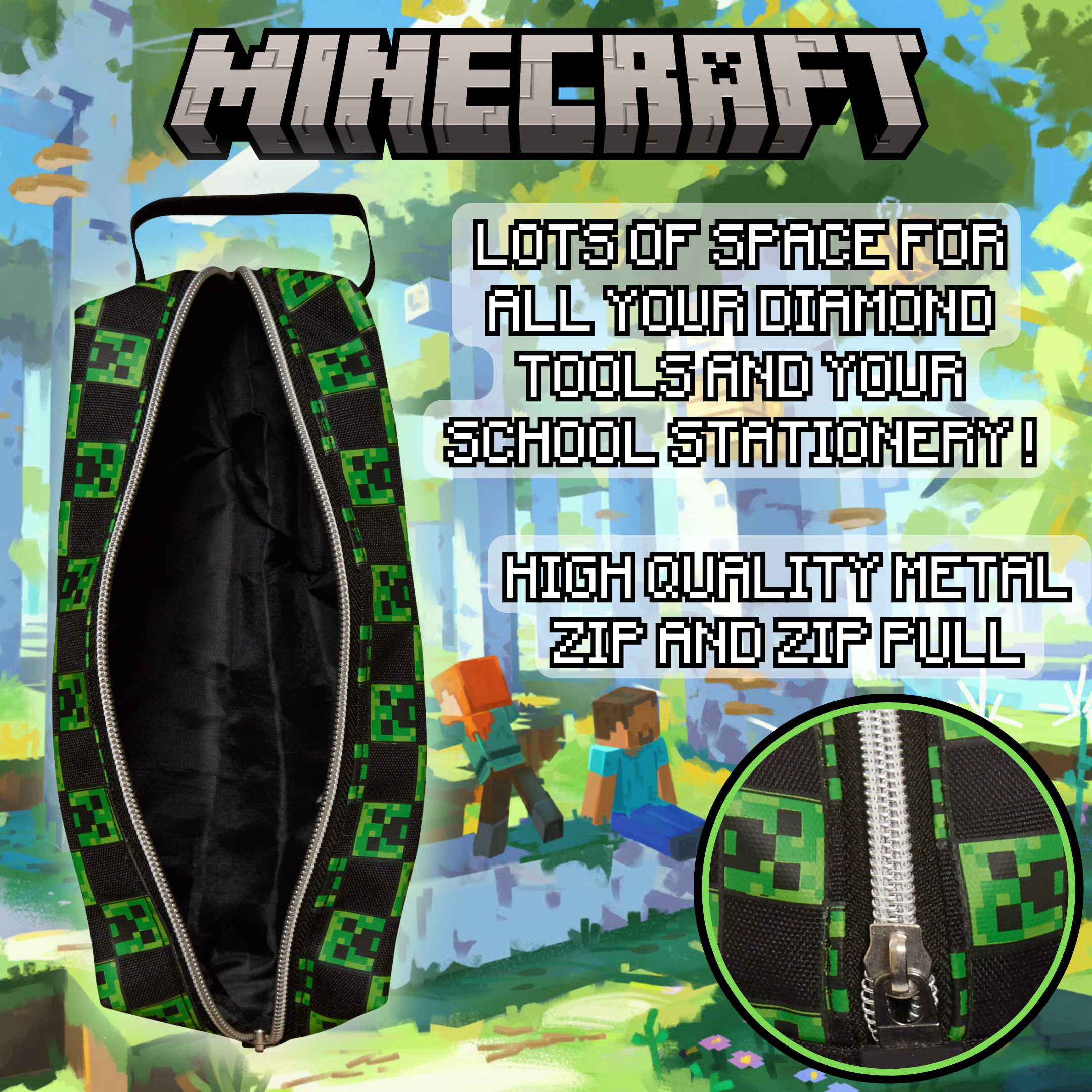 Minecraft Pencil Case Kids Creeper Gaming Accessory Minecraft Toiletries Bag