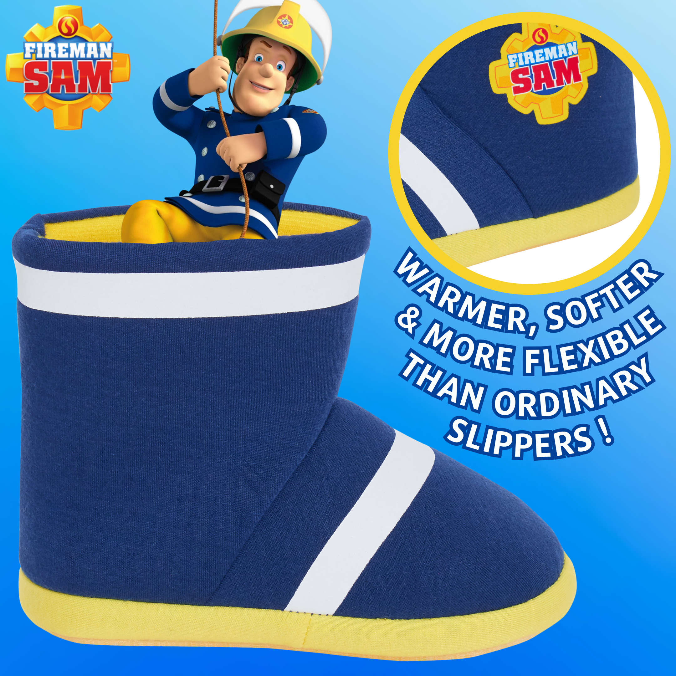 Fireman Sam Slipper Boots Boys Dress Up Slippers Booties Fleece House Shoes