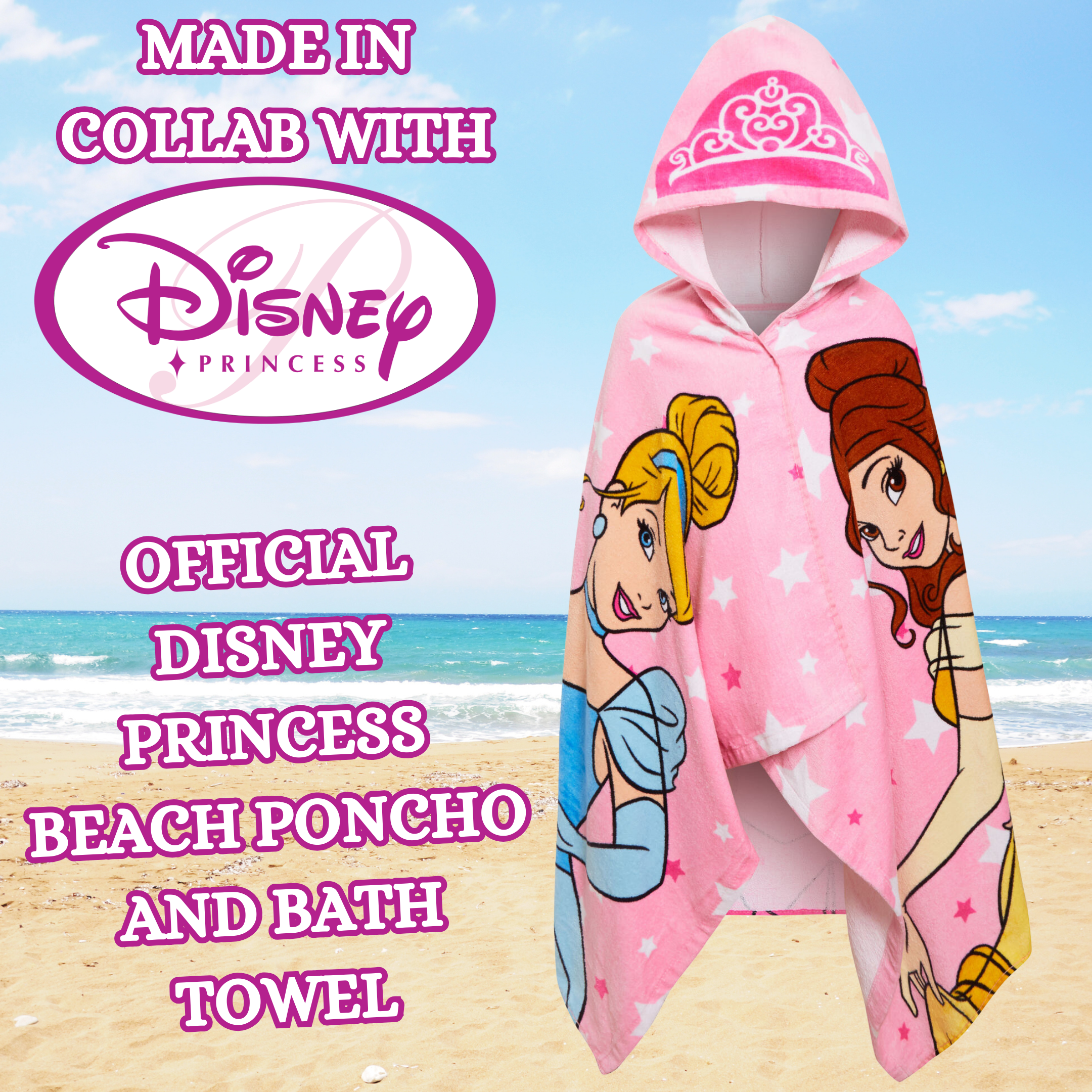Disney Princess Hooded Towel Girls Poncho Beachtowel Bath Towel Swimming Wrap