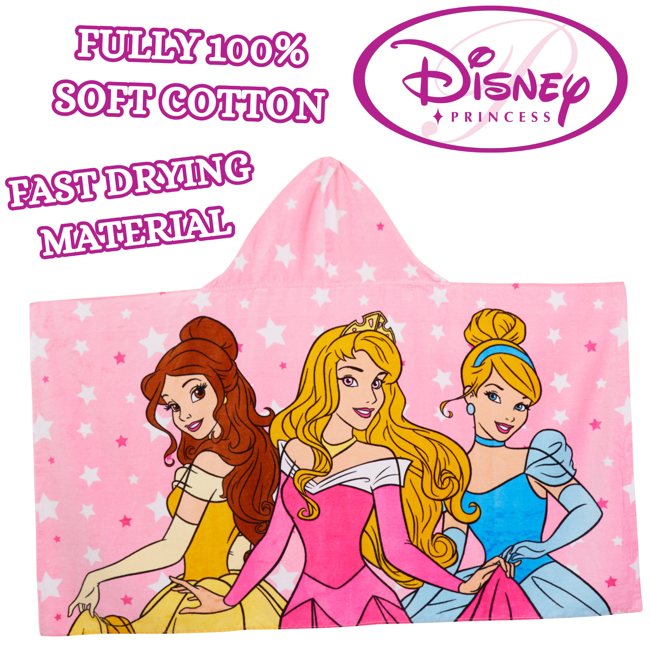 Disney Princess Hooded Towel Girls Poncho Beachtowel Bath Towel Swimming Wrap