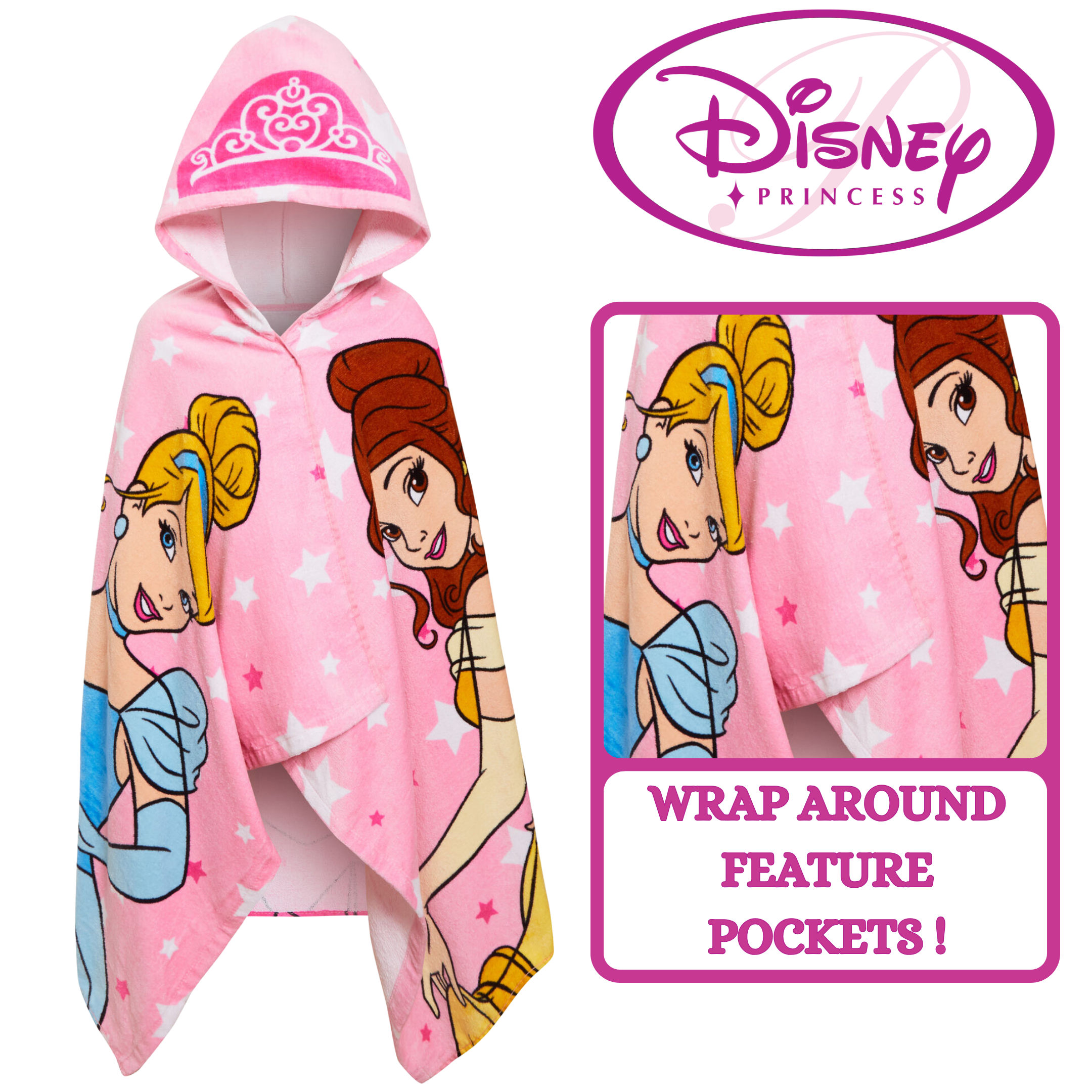 Disney Princess Hooded Towel Girls Poncho Beachtowel Bath Towel Swimming Wrap