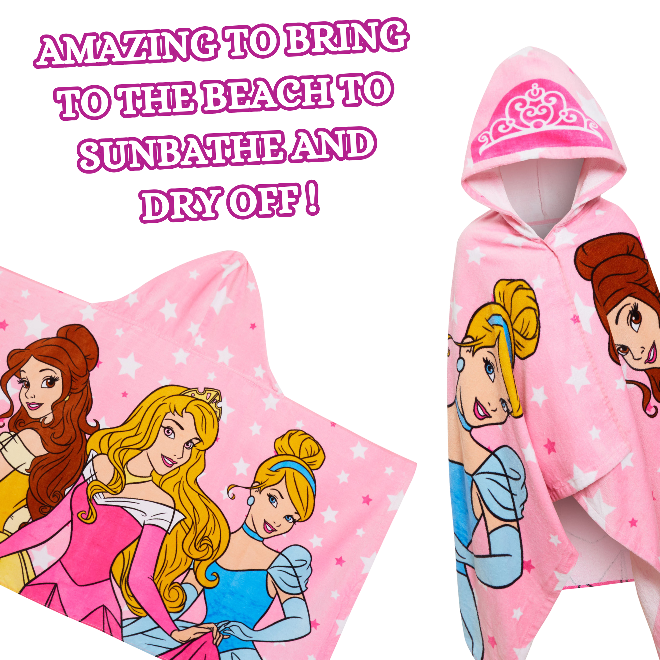 Disney Princess Hooded Towel Girls Poncho Beachtowel Bath Towel Swimming Wrap