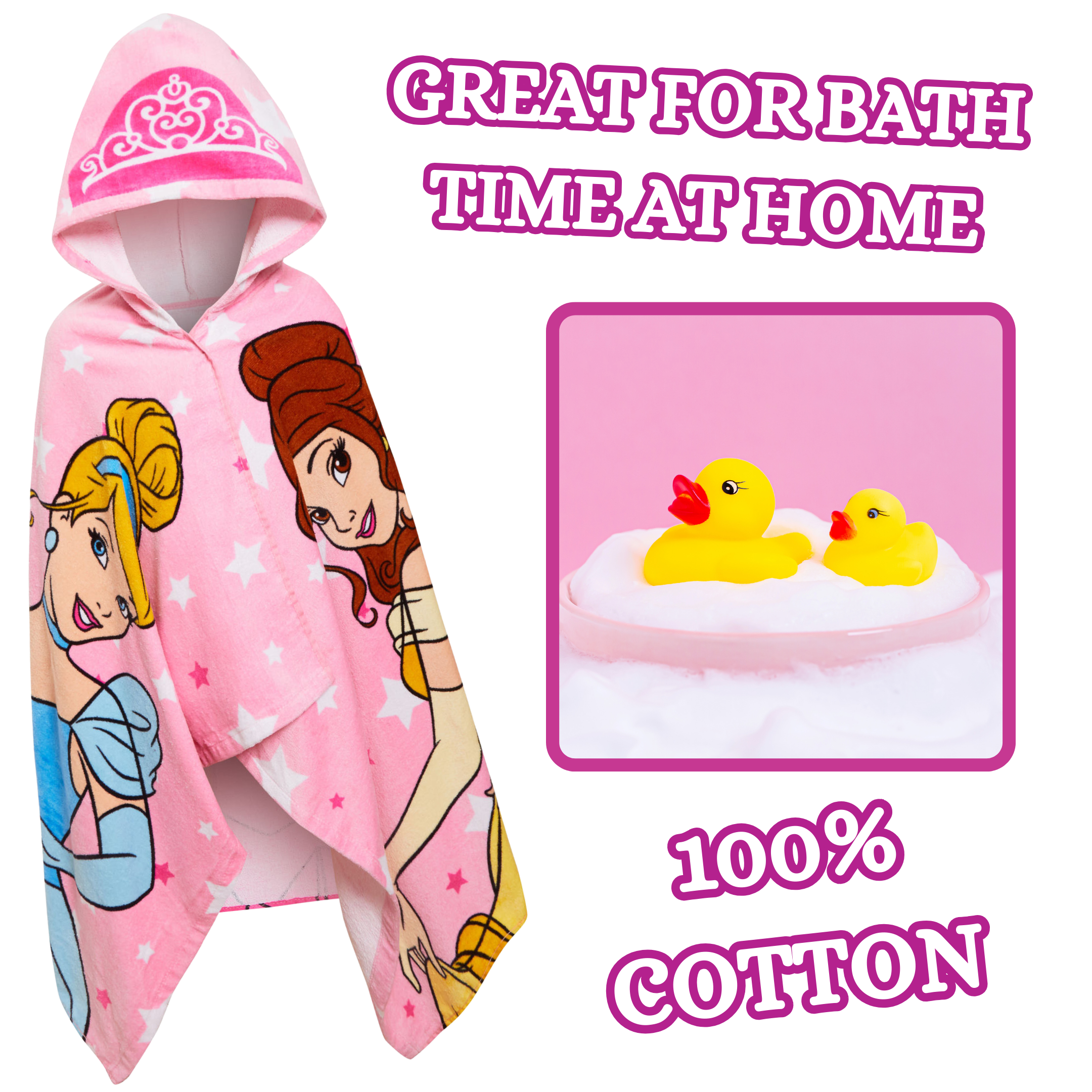 Disney Princess Hooded Towel Girls Poncho Beachtowel Bath Towel Swimming Wrap