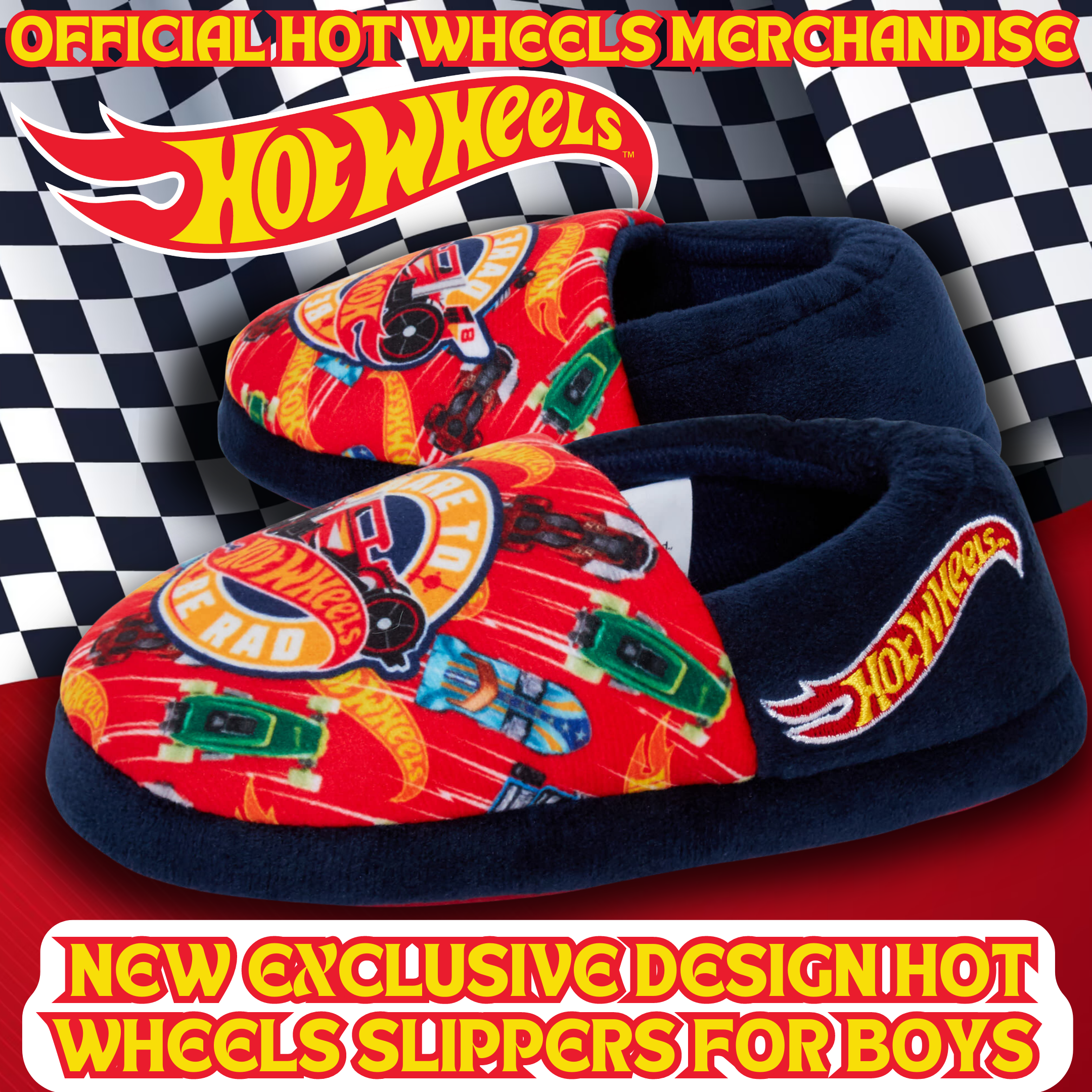 Boys Hot Wheels Slippers for Kids Toy Racing Cars House Shoes Slip On Mules Gift