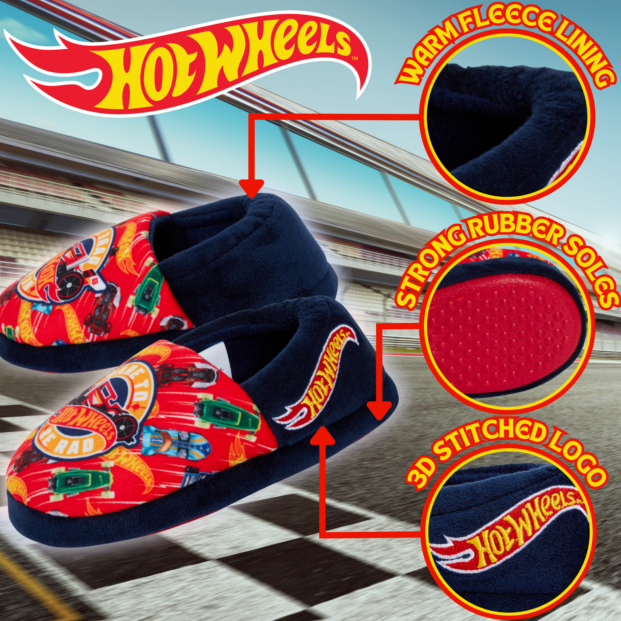 Boys Hot Wheels Slippers for Kids Toy Racing Cars House Shoes Slip On Mules Gift