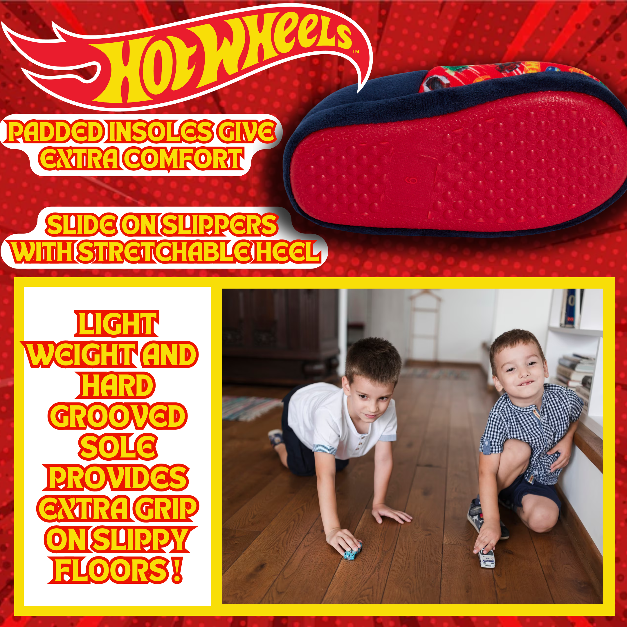 Boys Hot Wheels Slippers for Kids Toy Racing Cars House Shoes Slip On Mules Gift