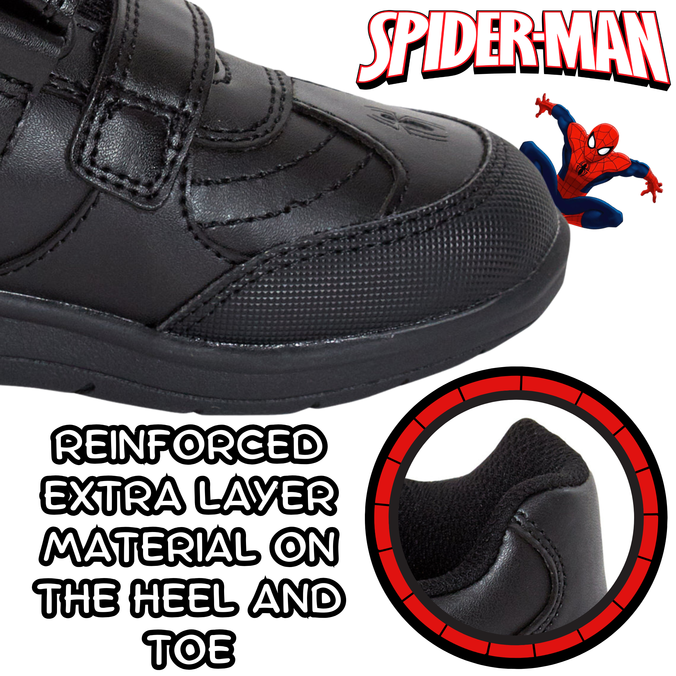 Spiderman Boys School Shoes For Kids Black Trainers Shoes Easy Touch Fastening