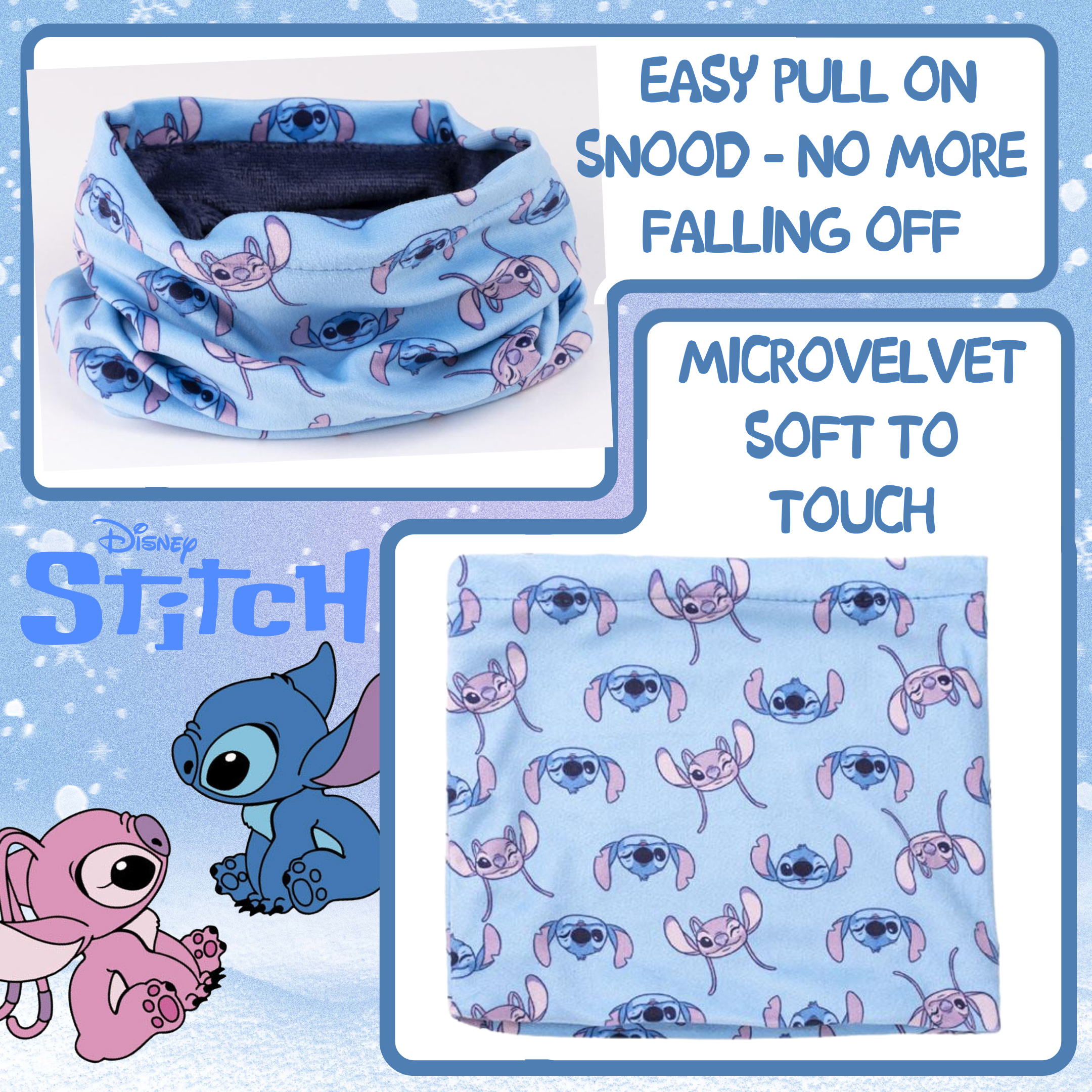 Disney Stitch & Angel Bobble Hat Snood Scarf + Gloves Set Girls 3 Pc Winter Set