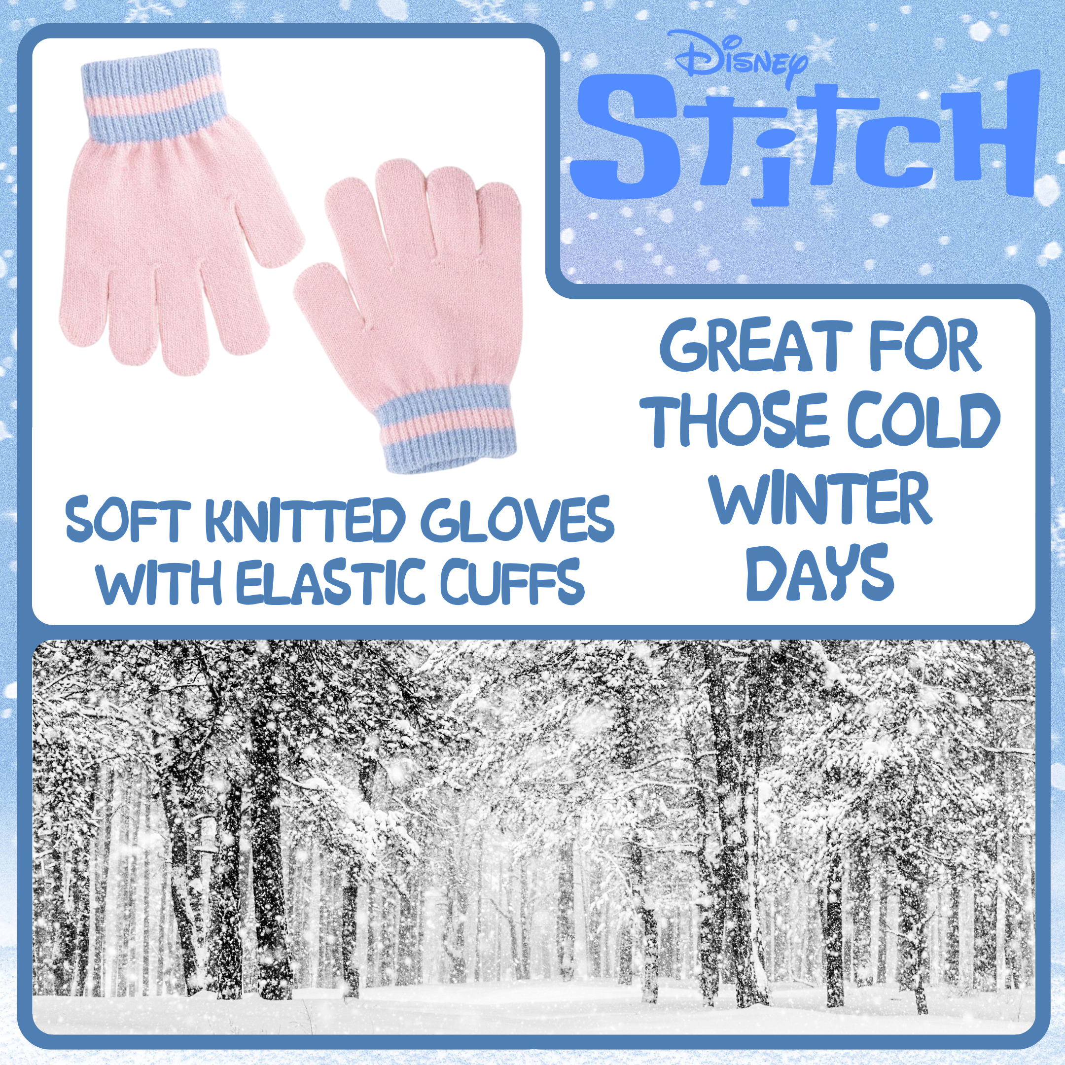 Disney Stitch & Angel Bobble Hat Snood Scarf + Gloves Set Girls 3 Pc Winter Set