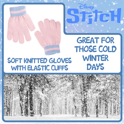 Disney Stitch & Angel Bobble Hat Snood Scarf + Gloves Set Girls 3 Pc Winter Set