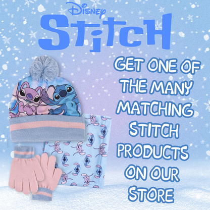 Disney Stitch & Angel Bobble Hat Snood Scarf + Gloves Set Girls 3 Pc Winter Set
