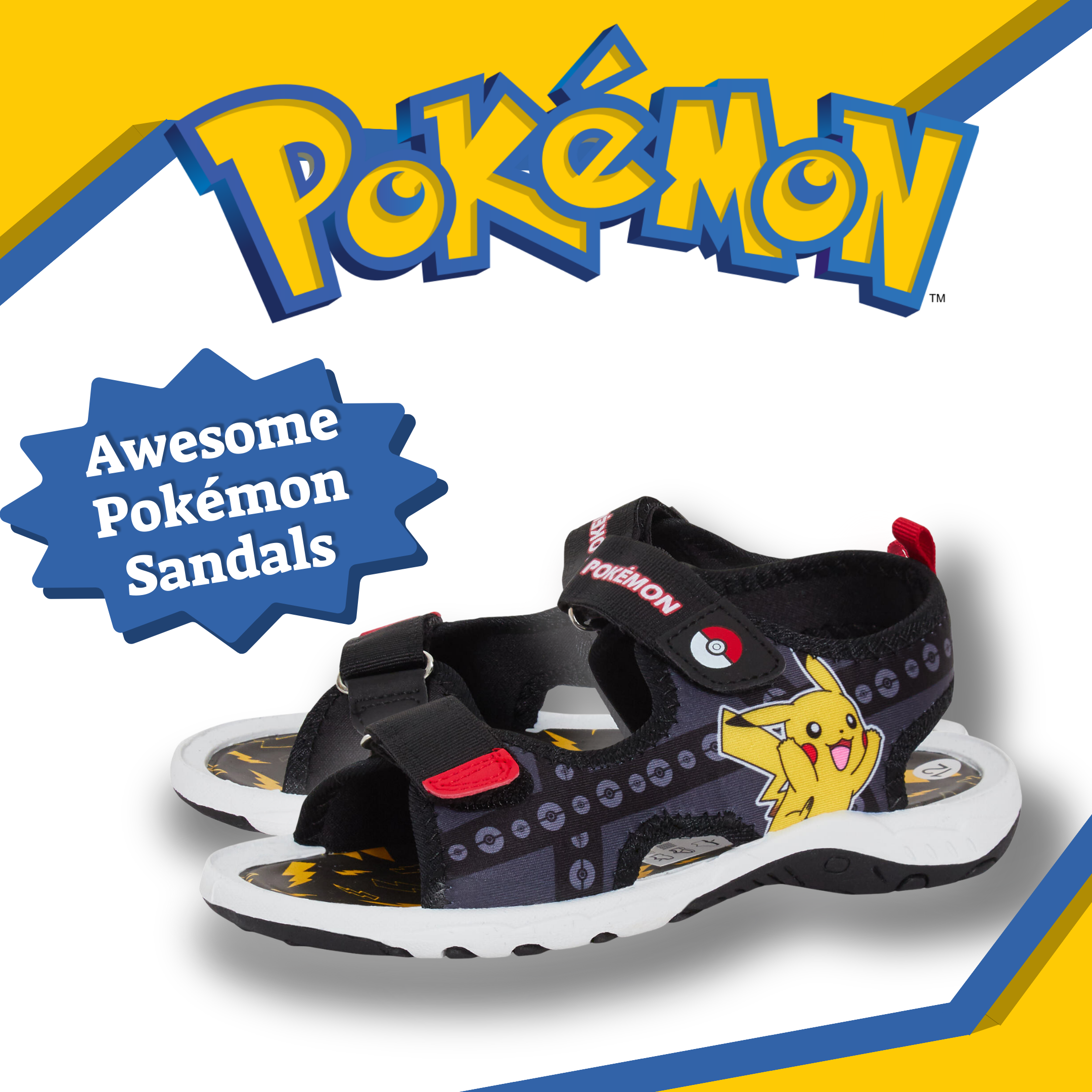 Pokemon Sports Sandals For Boys Kids Pikachu Open Toe Easy Fasten Summer Shoes