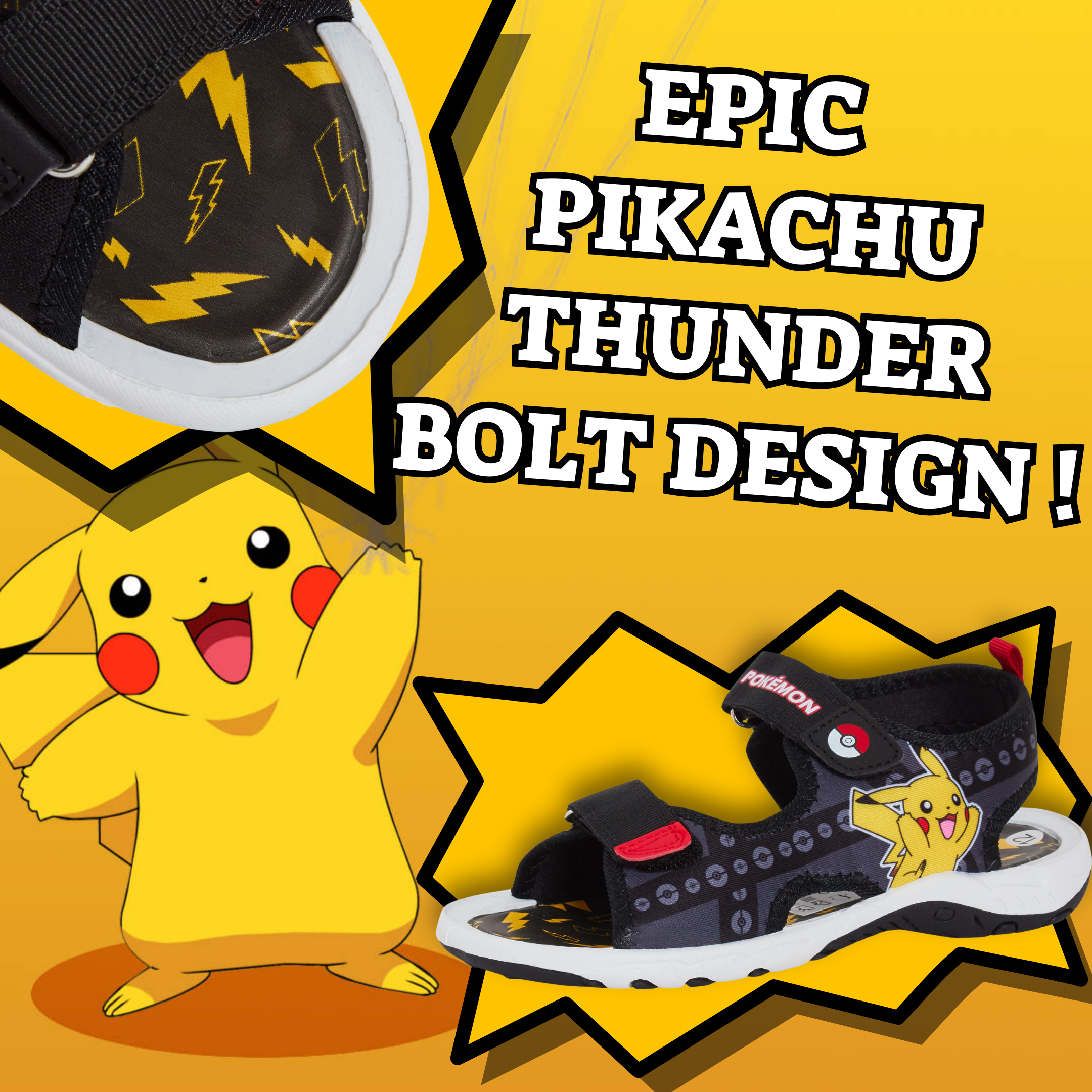 Pokemon Sports Sandals For Boys Kids Pikachu Open Toe Easy Fasten Summer Shoes