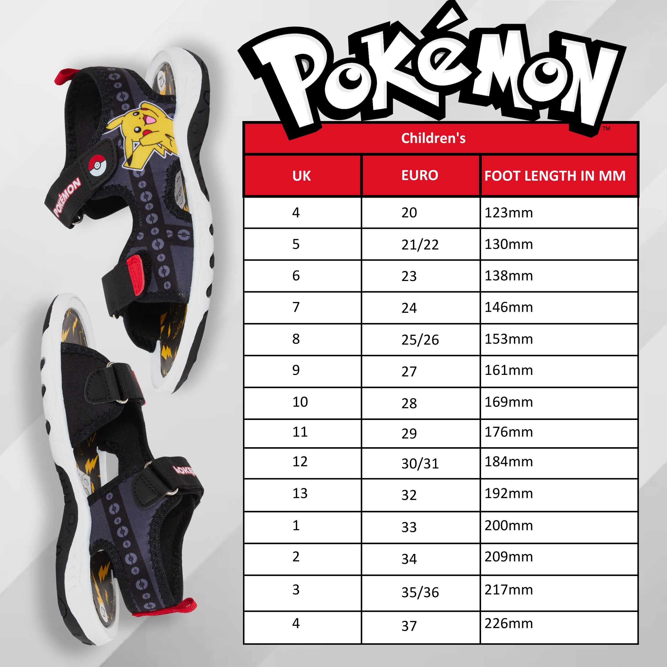 Pokemon Sports Sandals For Boys Kids Pikachu Open Toe Easy Fasten Summer Shoes