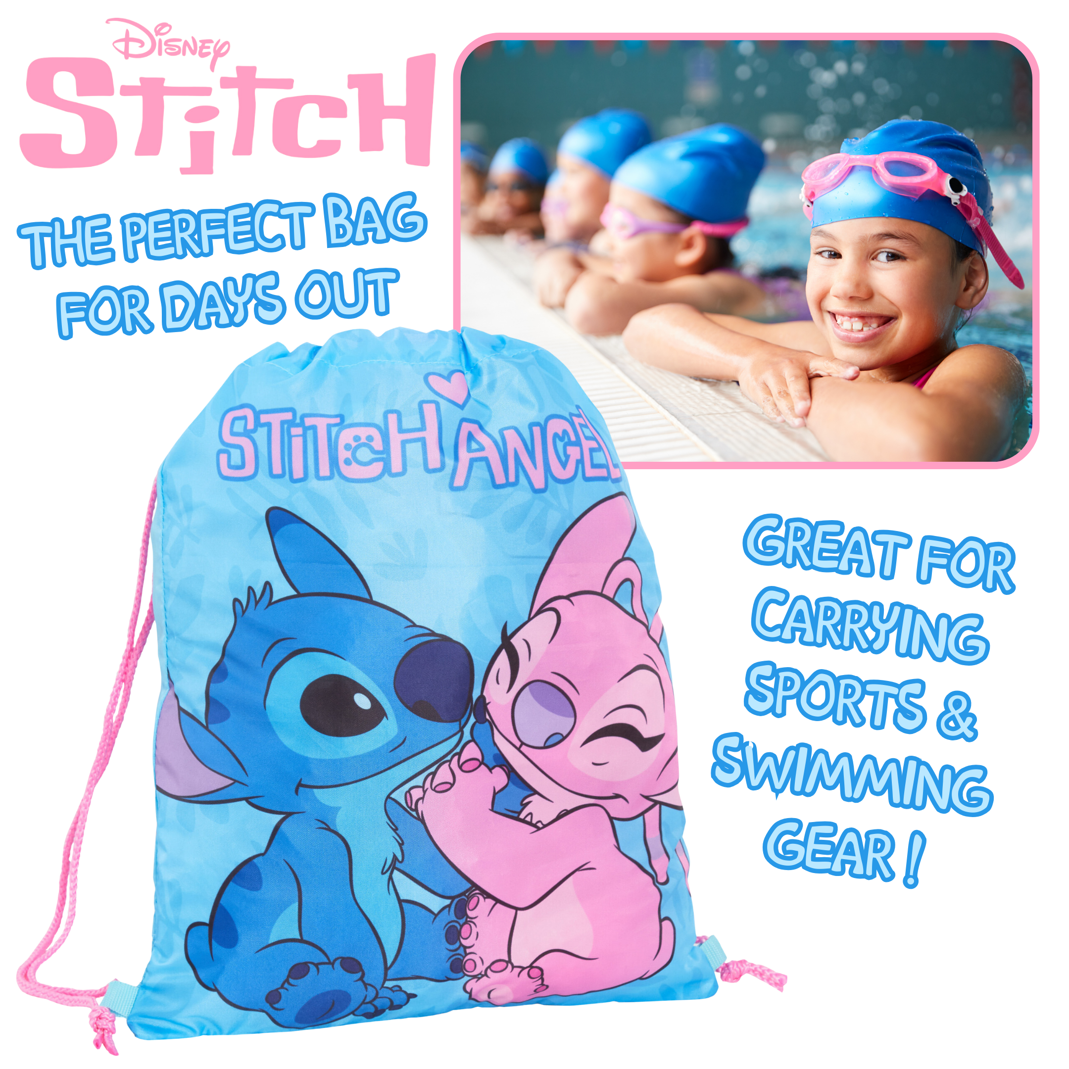 Disney Stitch Drawstring Gym Bag Girls Boys School Trainer Swim Bag Backpack
