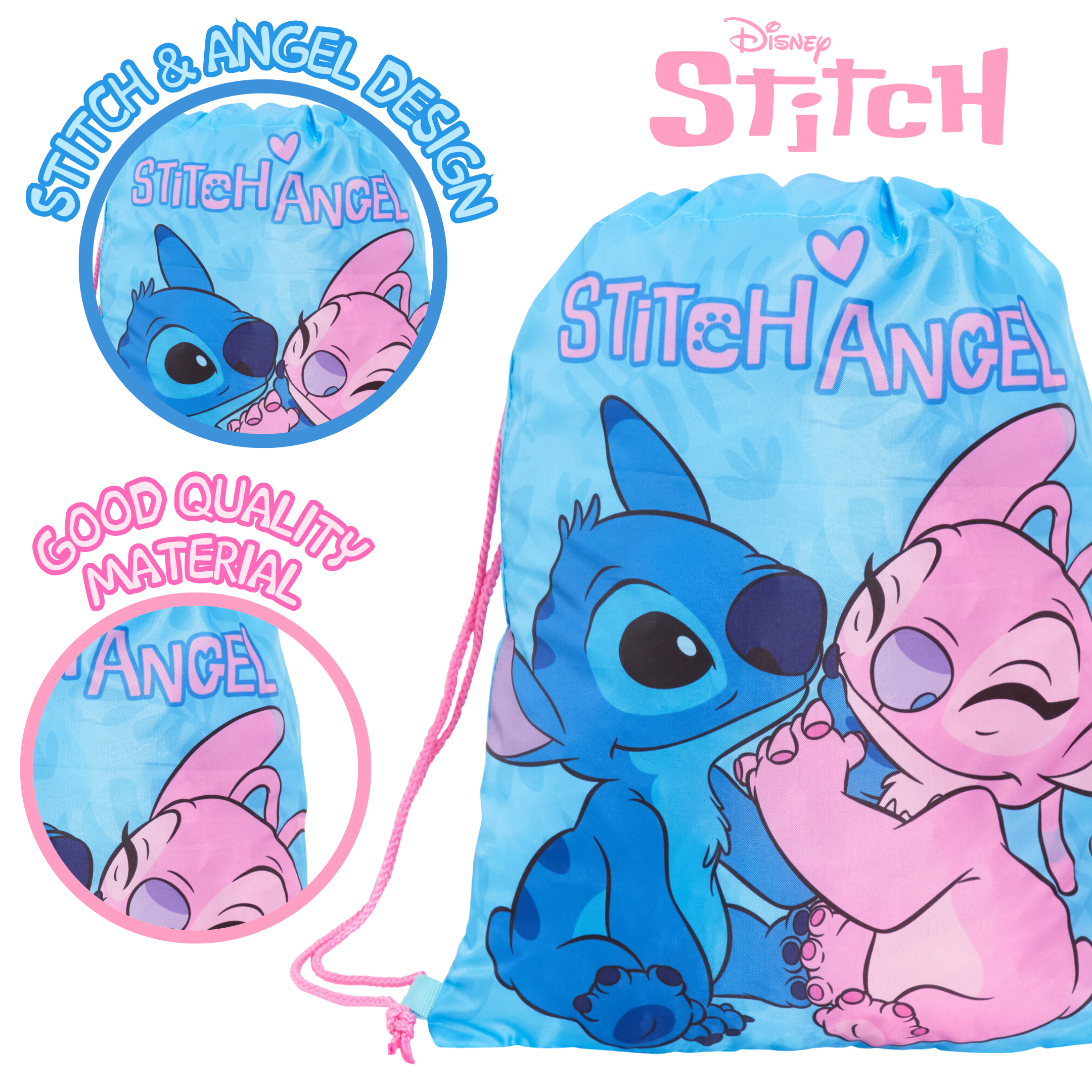 Disney Stitch Drawstring Gym Bag Girls Boys School Trainer Swim Bag Backpack