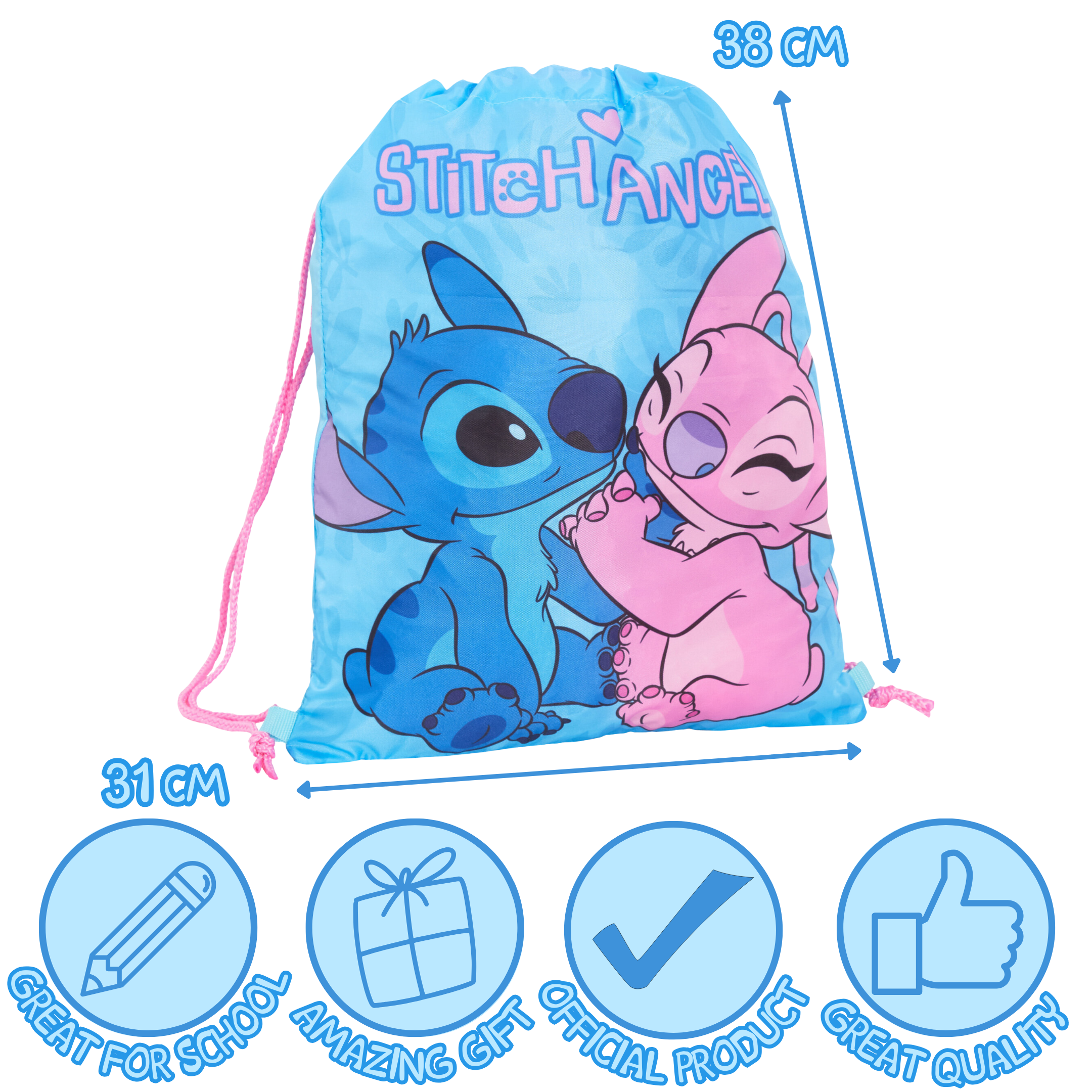 Disney Stitch Drawstring Gym Bag Girls Boys School Trainer Swim Bag Backpack