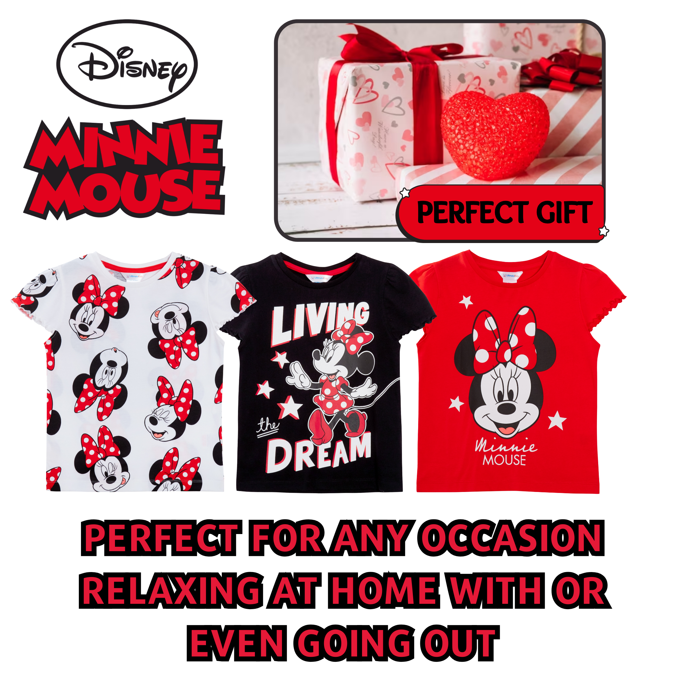 Girls 3 Pack Disney Minnie Mouse T-Shirts For Kids Disney Minnie Dress Up Tops
