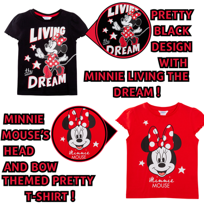 Girls 3 Pack Disney Minnie Mouse T-Shirts For Kids Disney Minnie Dress Up Tops