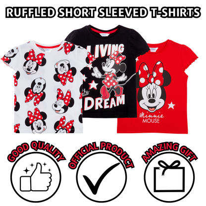 Girls 3 Pack Disney Minnie Mouse T-Shirts For Kids Disney Minnie Dress Up Tops