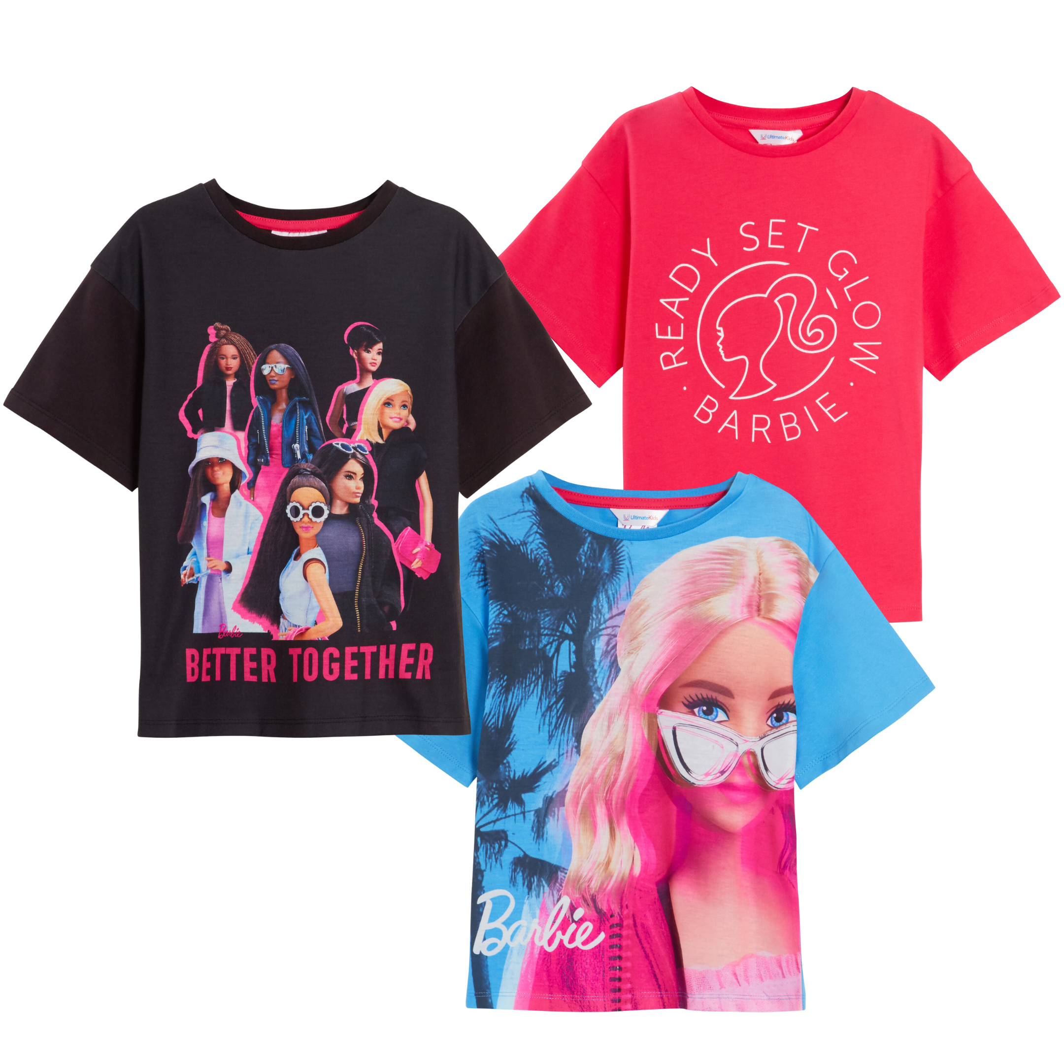 Girls 3 Pack Barbie T-Shirts Kids Cotton Tees Multipack Official Dress Up Tops