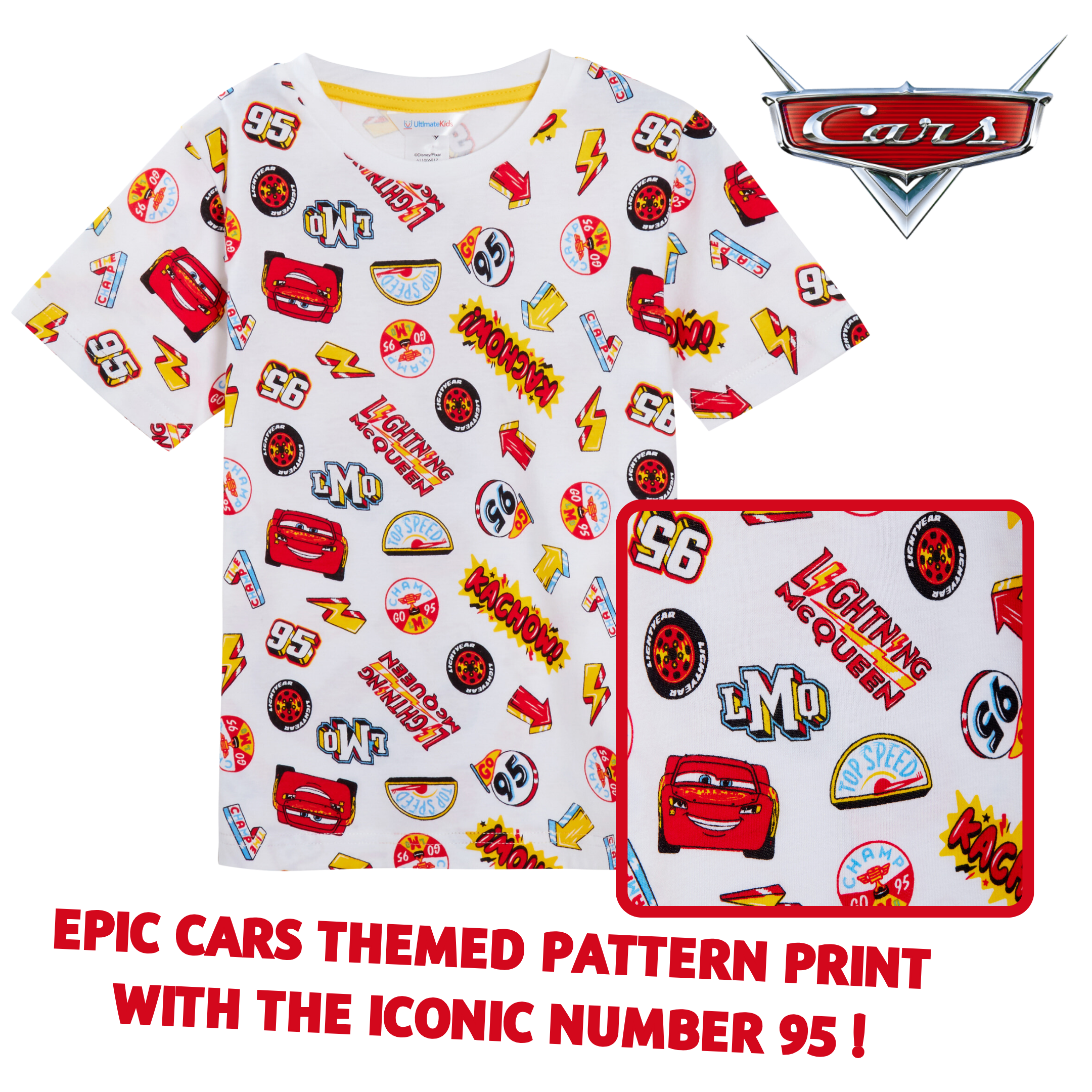 Boys 3 Pack Disney Cars T-Shirts Lightning McQueen Dress Up Top Short Summer Tee
